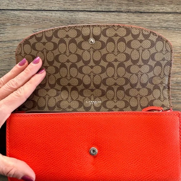 Coach Orange Leather Wallet and Brown Signature Pouch Set - Picture 6 of 7